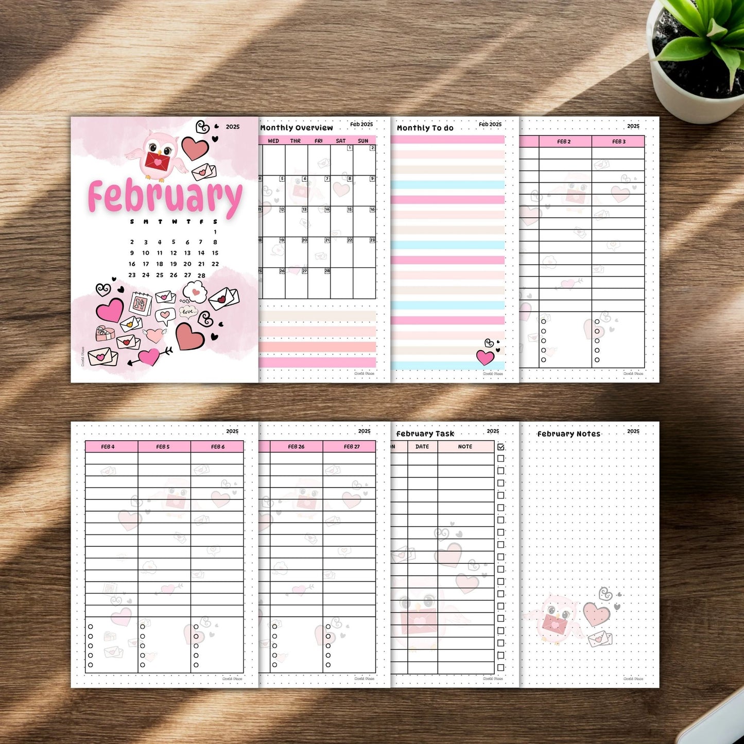 2025 February Journal pages, Monthly planner