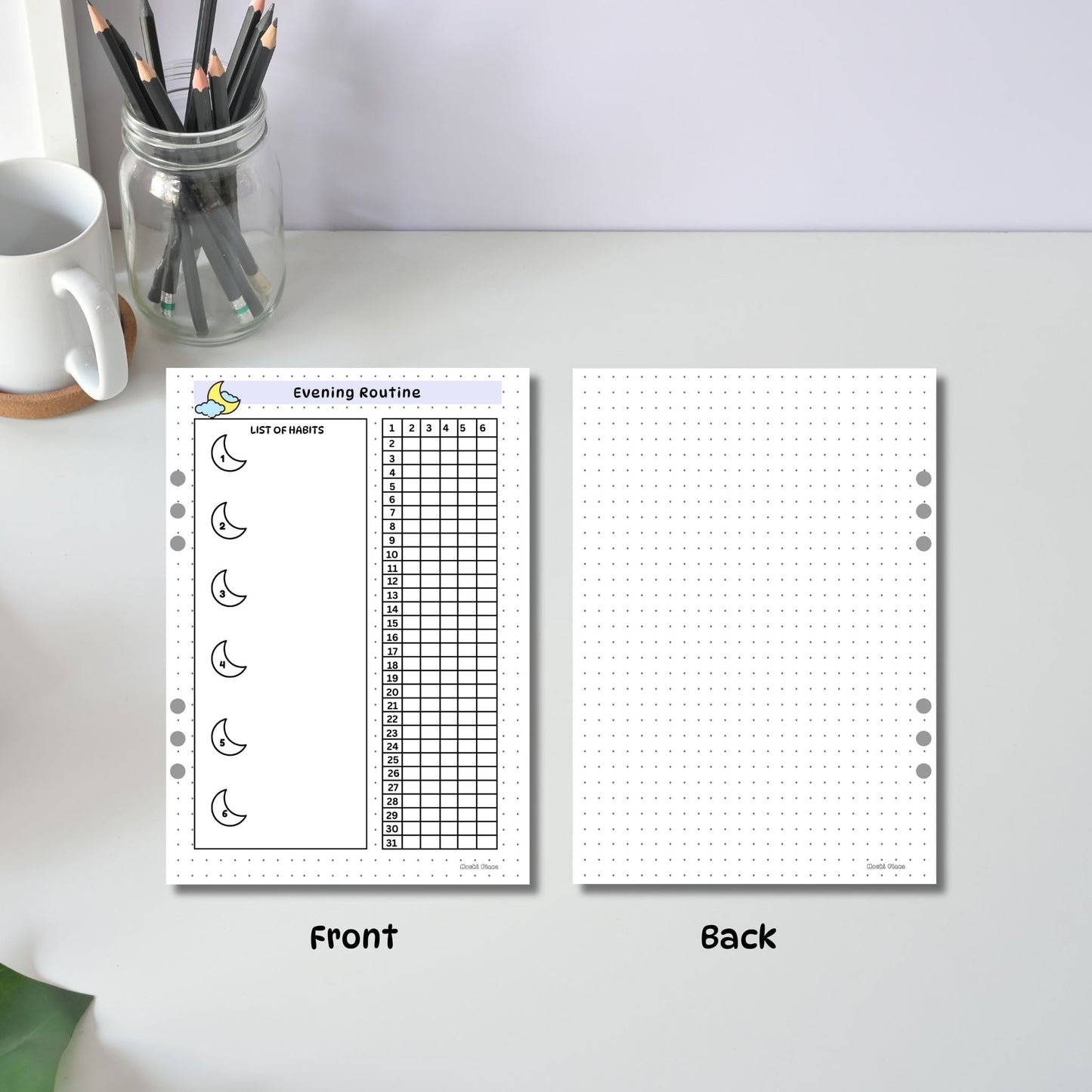 Monthly Evening Routine tracker pages