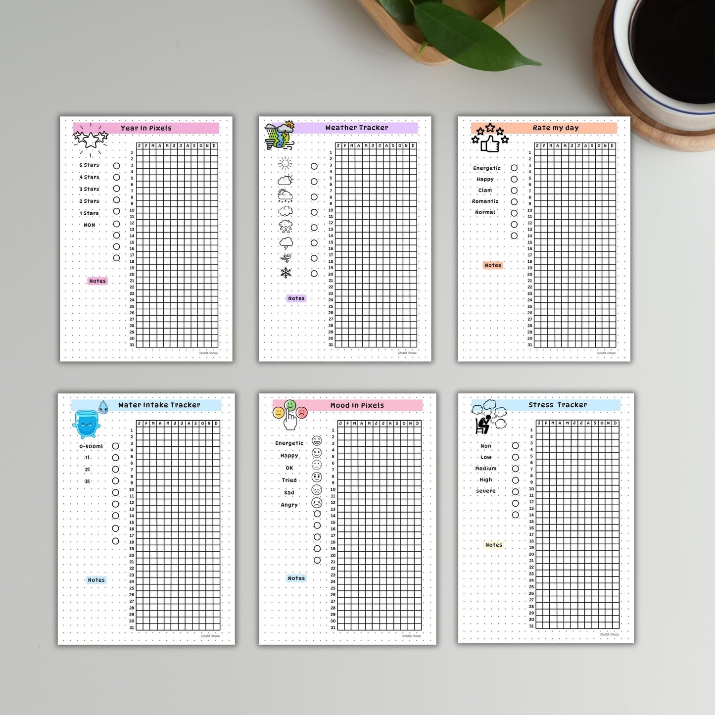 yearly tracker journal pages