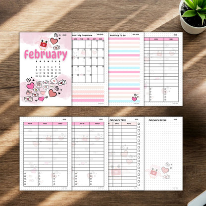 2025  February Journal  pages, Monthly planner