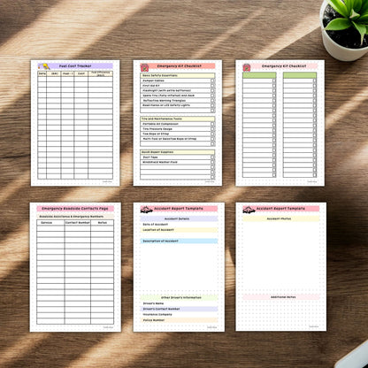 Fuel Cost Tracker, Emergency Kit Checklist, Accident Report Template