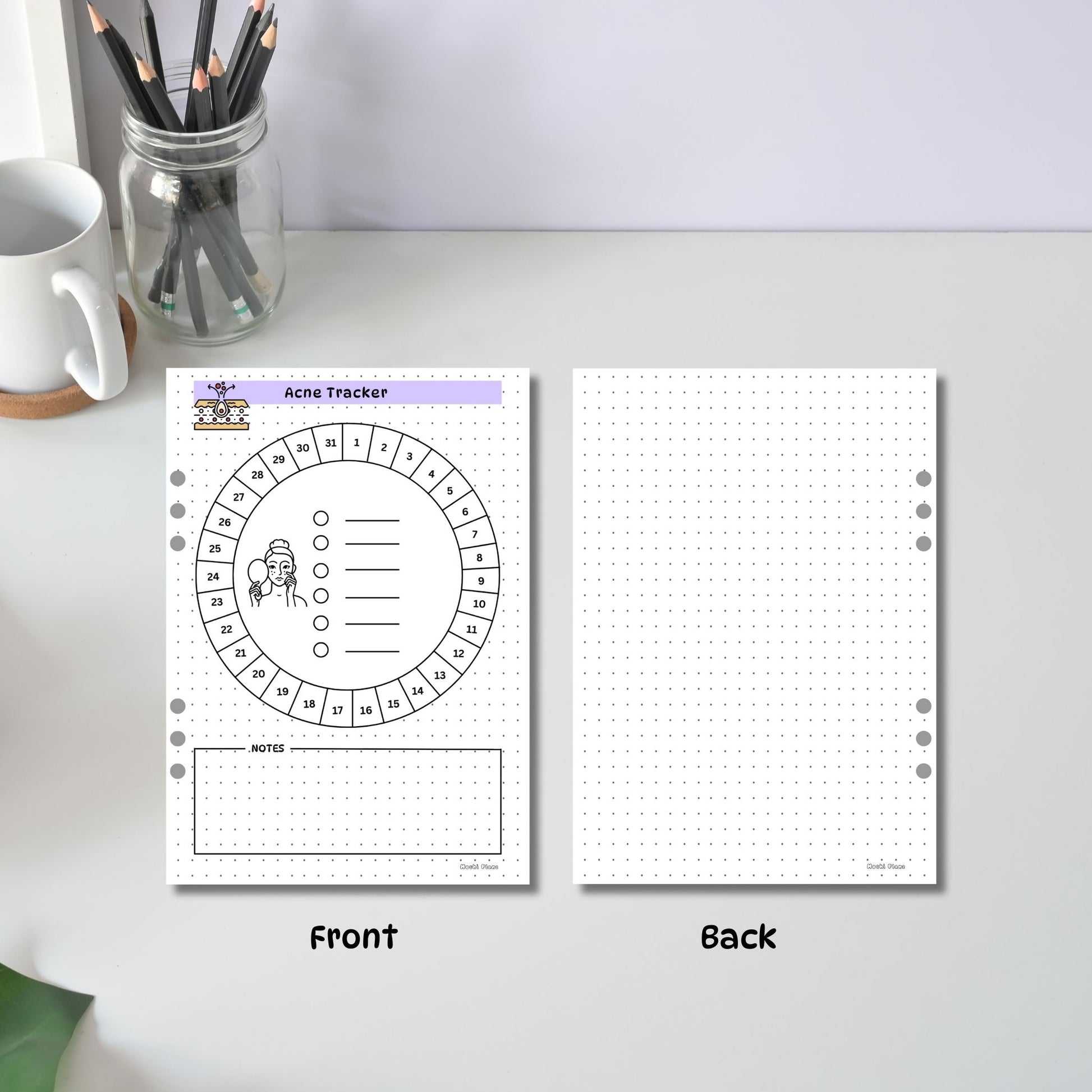 Monthly Acne Care tracker front & back pages