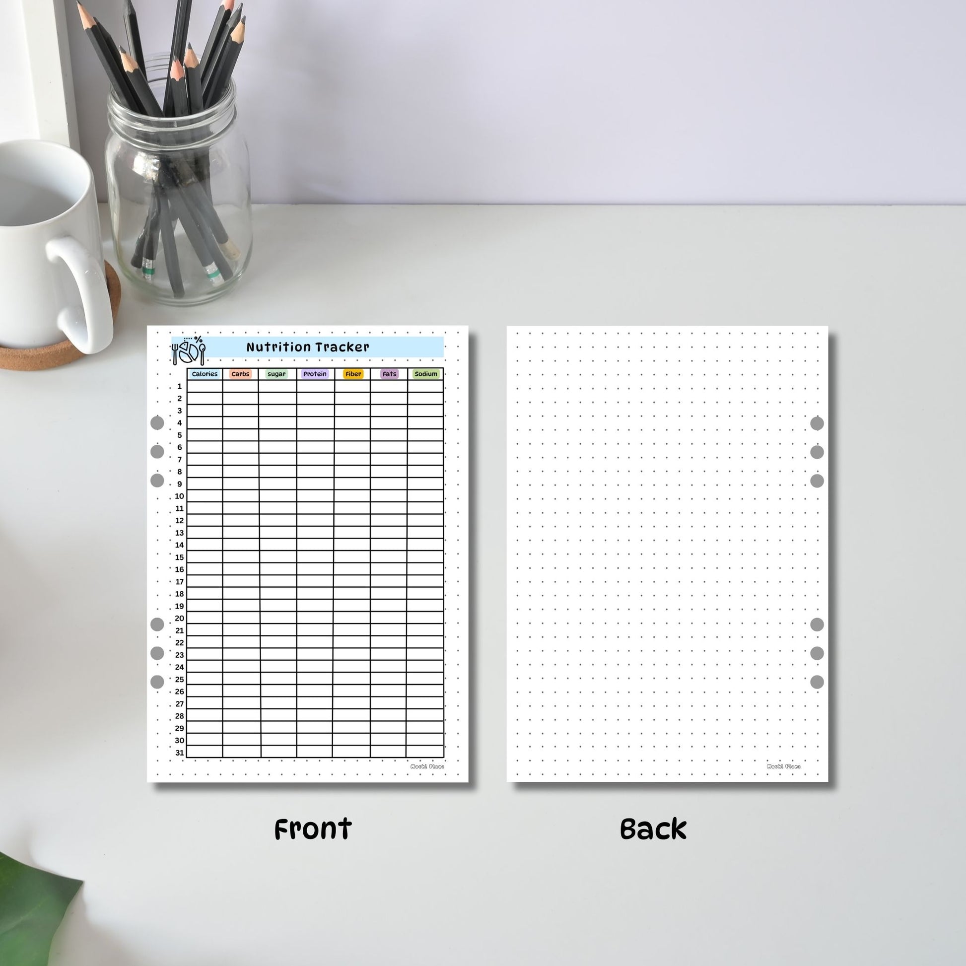 Nutrition Tracker font  & back pages