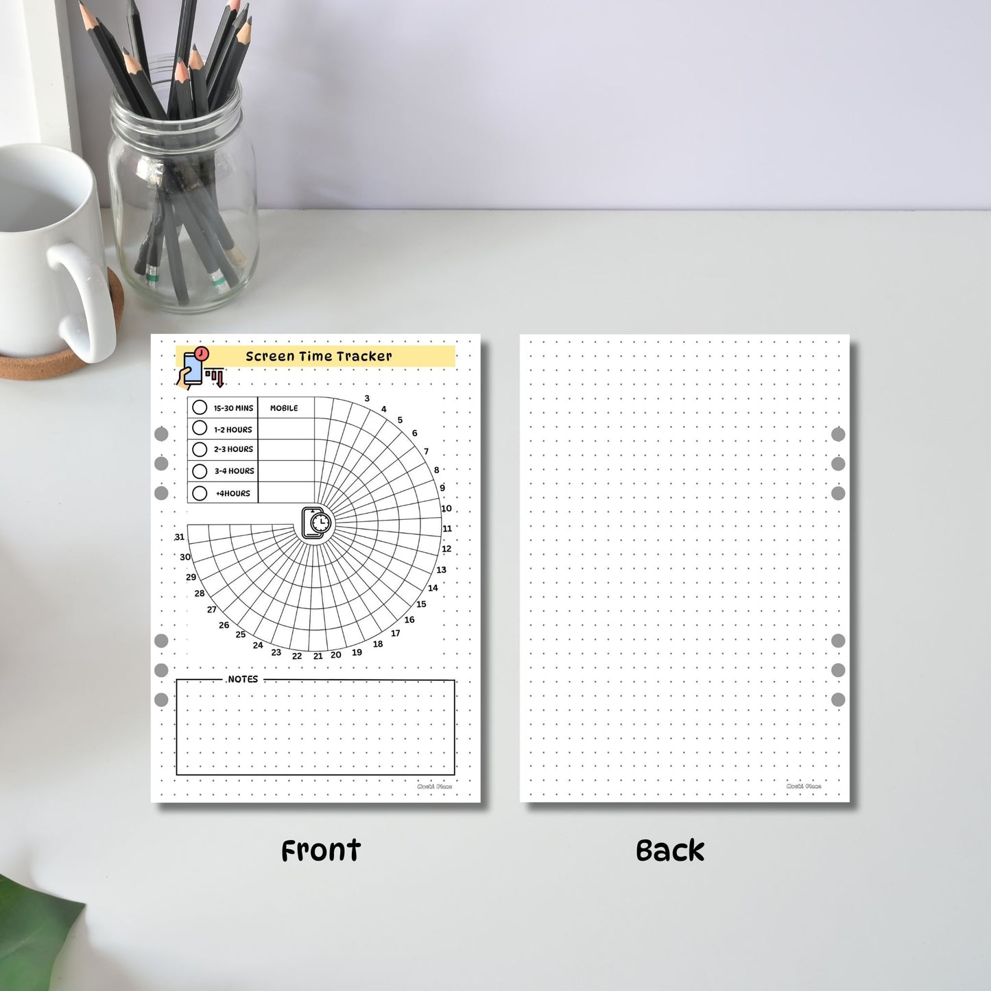 Screen Time Tracker front & back pages